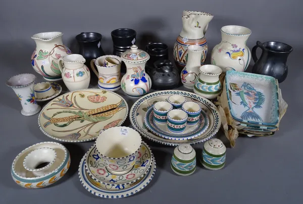Ceramics, including; Prinknash Abbey black glaze ceramics and Honiton pottery vases, plates, napkin rings and sundry, (qty).  S2T