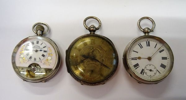 A silver cased, key wind, openfaced gentleman's pocket watch, the movement detailed B.Jacoby, Sunderland 101436, gilt dust cover, the silvered dial wi