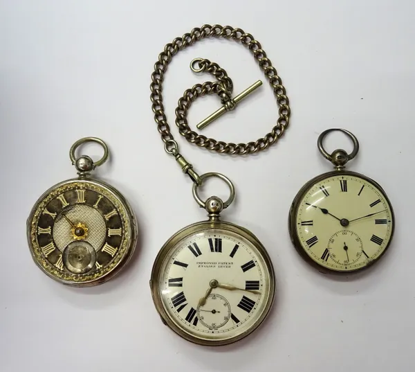 A silver cased, key wind, openfaced gentleman's pocket watch, the silvered dial with gilt Roman numerals, London 1861, a silver cased, key wind, openf