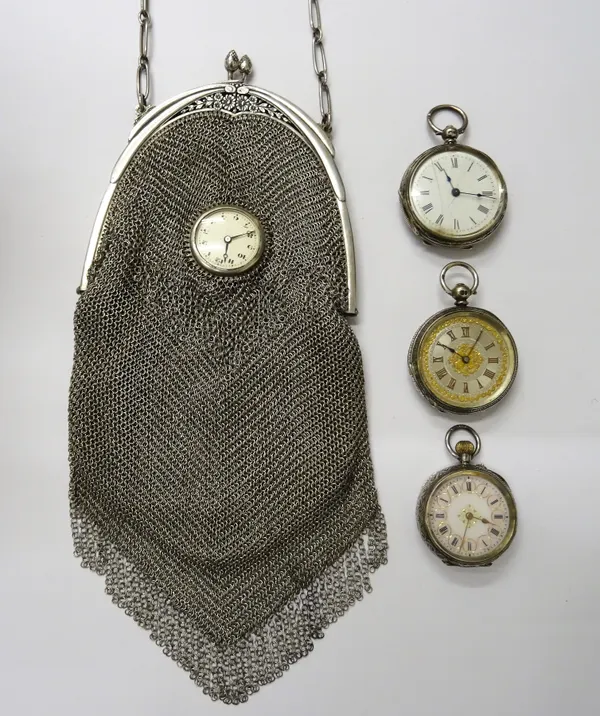 Two lady's silver cased, key wind, openfaced fob watches, London 1881 and Birmingham 1885, a lady's silver cased, keyless wind, openfaced fob watch, d