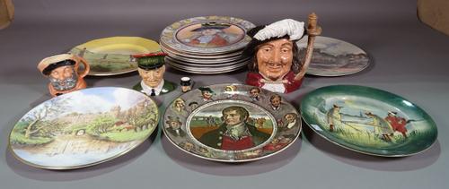 Ceramics, including; three Doulton character jugs and series ware plates, (qty).  S3M