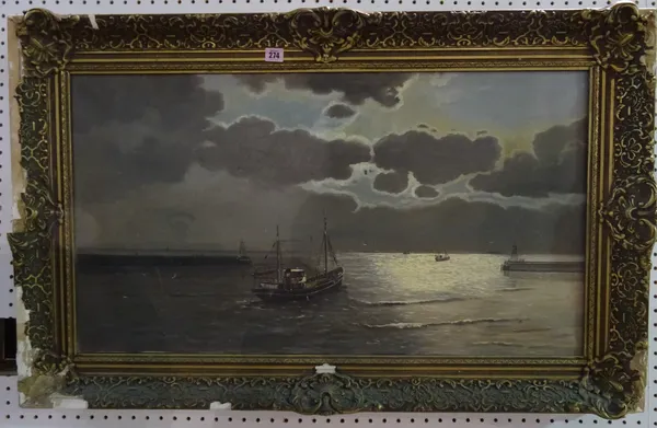 A traveller leaving harbour, oil on canvas, 90cm x 50cm.  D1