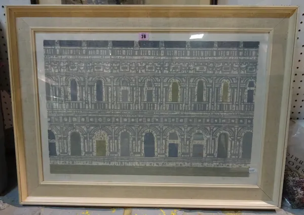 Valerie Thornton (1931-1991), National Library of St Marks, Venice, woodcut, signed in pencil, artists proof, 44cm x 67cm. DDS  M1