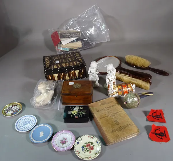 A quantity of collectables, including; a Royal Crown Derby Imari 'Llama' paperweight, boxed, a porcupine quill box and cover, a studio pottery vase, a
