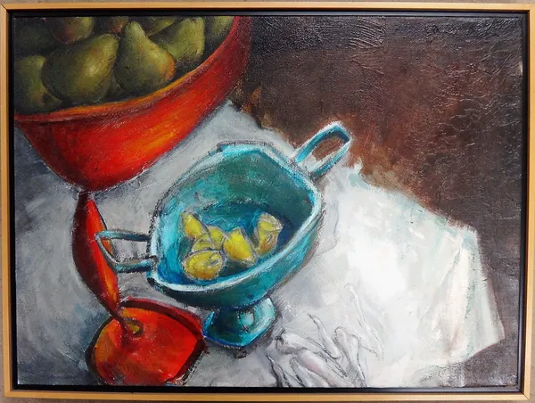 Shel** (late 20th century), Still life, oil on canvas, indistinctly signed, 59cm x 81.5cm.  M1