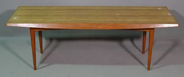 Gordon Russell; a 20th century teak rectangular coffee table, on tapering supports, 122cm wide x 40cm high.  H9