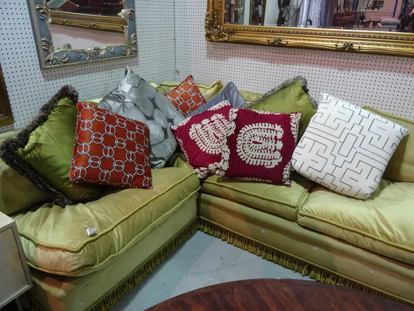 A group of 10 cushions, various shapes and colours, (10).   I10