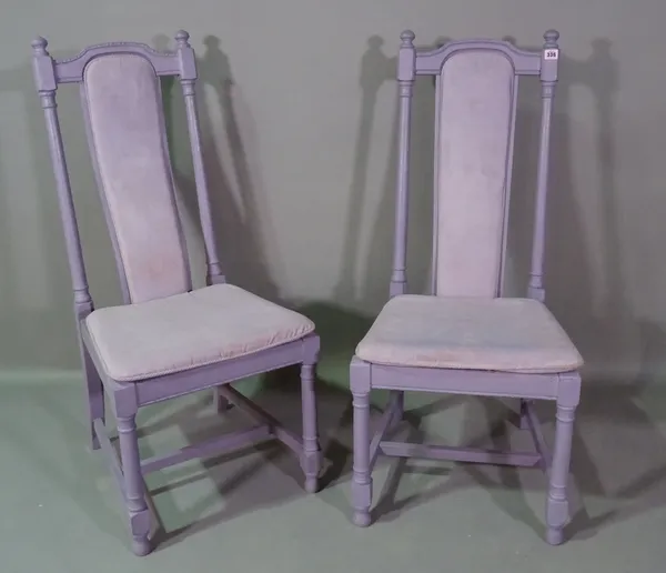 A set of six 20th century purple painted high back dining chairs, (6).   BAY 2