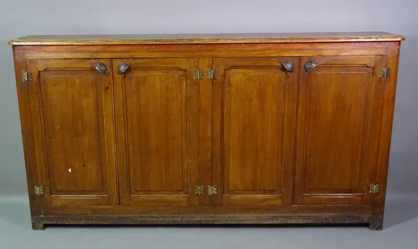 A 19th century French oak side cabinet with four panelled cupboard base, 200cm wide x 107cm high.  A7