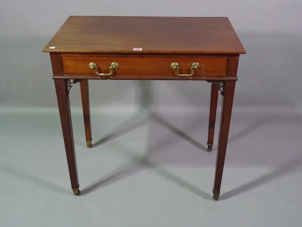 An early 19th century mahogany single drawer side table, on square supports, 75cm wide x 75cm high.  D7