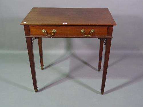 An early 19th century mahogany single drawer side table, on square supports, 75cm wide x 75cm high.  D7