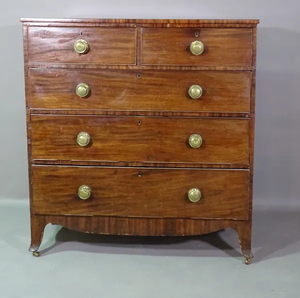 A George III mahogany straight front chest of two short and three long drawers, 108cm wide x 115cm high.   D10