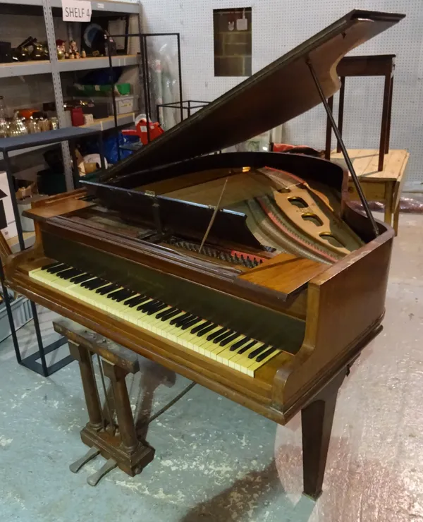 John Broadwood & Sons London; a rosewood cased iron framed overstrung baby grand piano, serial number 50840, 165cm long x 146cm wide x 92cm high. (a.f