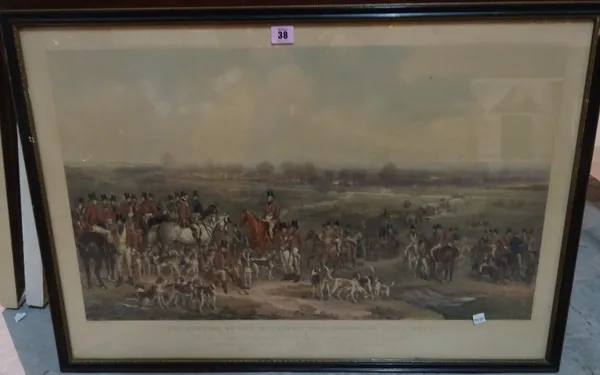 After Francis Grant, The Meeting of her Majesty's stag hounds on Ascot Heath, lithograph by F. Bromley with hand colouring, 54cm x 79cm.  K1