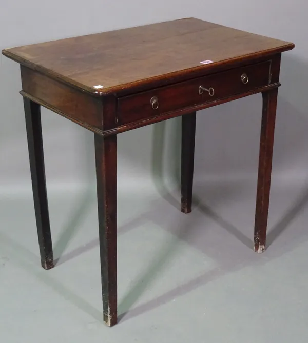 A mid-18th century mahogany single drawer side table, 154cm long x 90cm wide.   J6