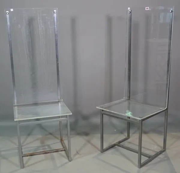 A set of six mid-20th century perspex high back dining chairs on metal bases, (6).   H5