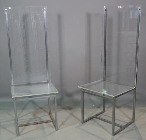A set of six mid-20th century perspex high back dining chairs on metal bases, (6).   H5