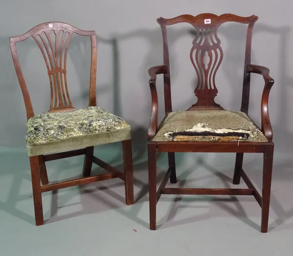 A George III mahogany armchair and a single chair, (2).   G7