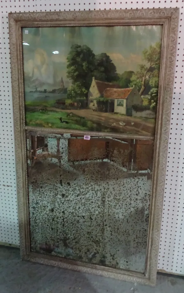 A 19th century French white painted trumeau mirror, 84cm wide x 144cm high.  F10