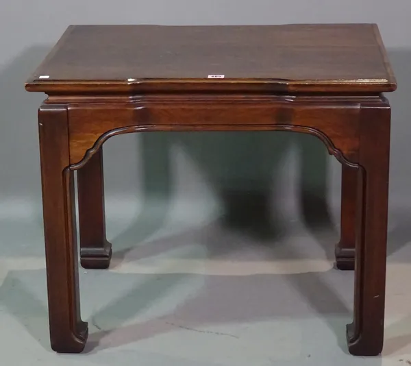 A 20th century mahogany Chinese low side table on block supports, 72cm wide x 59cm high.    J5