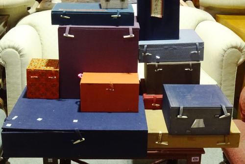 A large quantity of Asian storage boxes, mostly covered in silk, (qty).   BAY 1 475