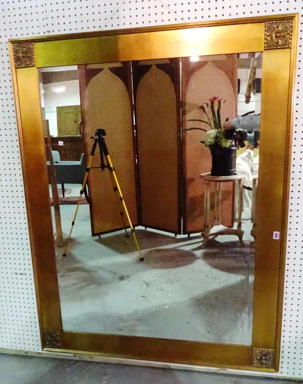 A 20th century gilt framed rectangular mirror, with bevelled edge, 145cm wide x 113cm high.  F10