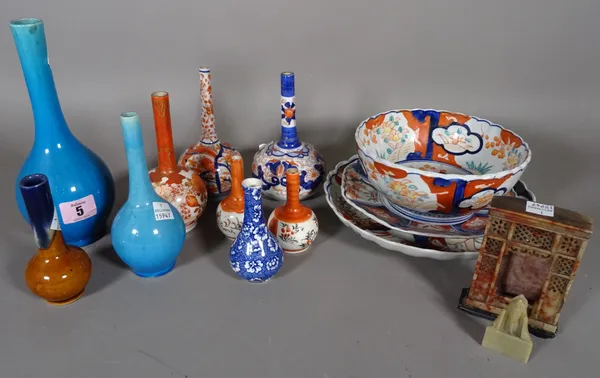 Asian ceramics, including; mainly 20th century bottle vases, two plates and a bowl, (qty).  CAB