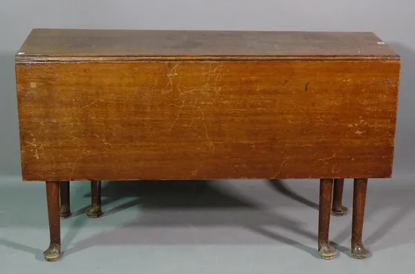 An 18th century oak drop flap table on six legs and pad feet, 120cm long x 75cm high.  K8
