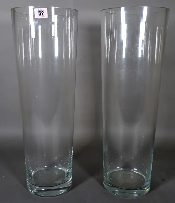 A pair of large 20th century clear glass tapering cylindrical bases, 53cm high.  S3
