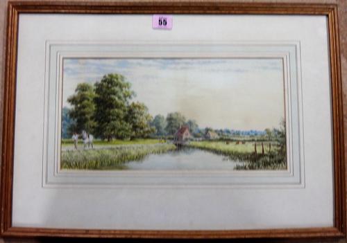 T. E. Smith of Nottingham (early 20th century), Towpath by the Thames, watercolour, 18cm x 35cm.  J1  2286