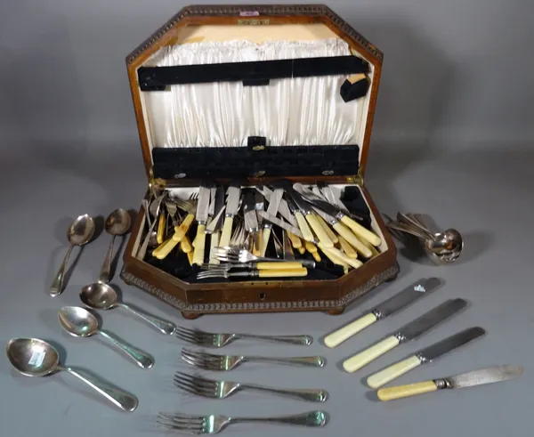 A quantity of silver plated flatware and an oak canteen box.  S4M