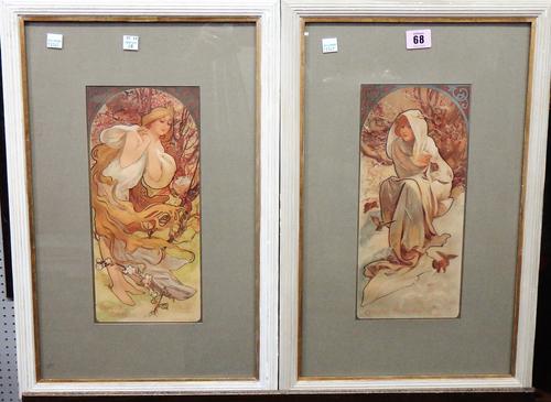 After Alphonse Mucha, Advertising prints for Chocolat Masson/Chocolat Mexicain, four chromolithograph prints, each 30.5cm x 13cm. (4)  J1