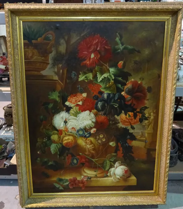 L. Martin (20th century), Floral still life, oil on canvas, signed, 127cm x 94cm.  A7