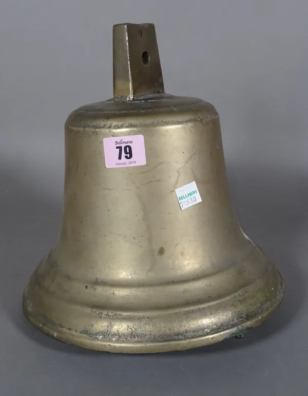 An early 20th century brass ships bell, 28cm high.  D8