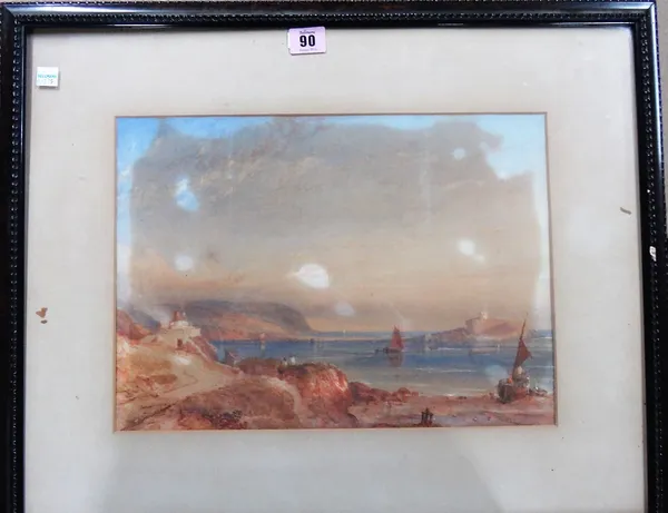 Attributed to William Cook of Plymouth (fl.1870-1880), Coastal scene, watercolour with scratching out, 26.5cm x 36.5cm.  H1