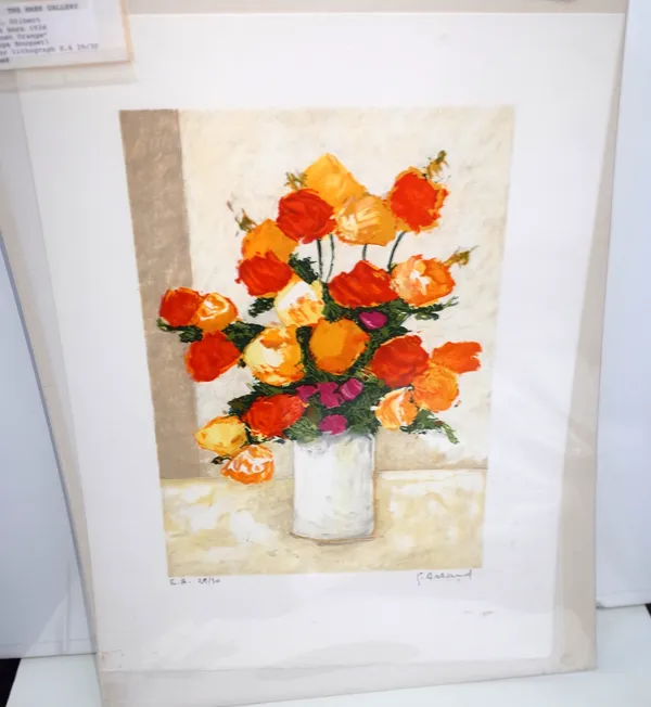Gilbert Artaud (French 1934- ), Bouquet Orange, lithographic print, signed, EA 29/30, approximately 35.5 by 25cms and seven others by the same artist