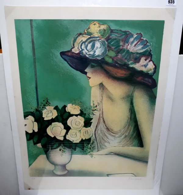 Jean-Pierre Cassigneul (French 1935- ), Profile and Vase of Roses, colour lithograph, signed, E.A., approximately 63 by 48cms. DDS