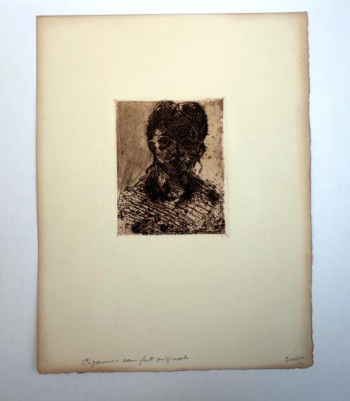 Paul Cezanne (French 1839-1906), Head of a young woman, etching and roulette printed in colour, 1873, partially signed in the plate lower right, for A