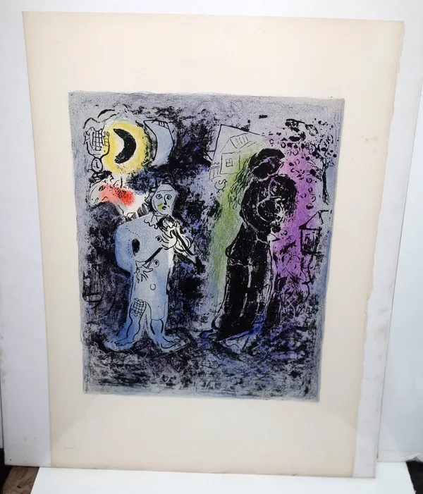 Marc Chagall (Franco-Russian 1887-1985), Couple Noir au Musicien, colour lithograph, approximately 31.5 by 25cms. DDS