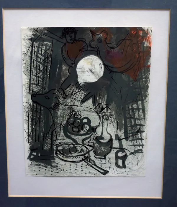 Marc Chagall (Franco-Russian 1887-1985), Brown Still Life, colour lithograph, approximately 22.5 by 18.5cms; and another Celui qui Dit, approximately