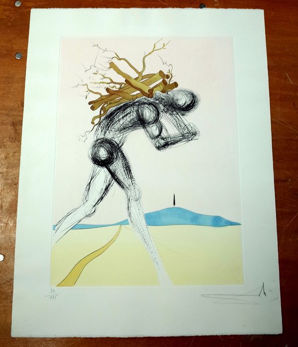 Salvador Dali, Issachar (From "The Twelve Tribes of Israel"), etching and drypoint, signed and numbered 39/195, approximately 50.5 by 36.5cms; and two