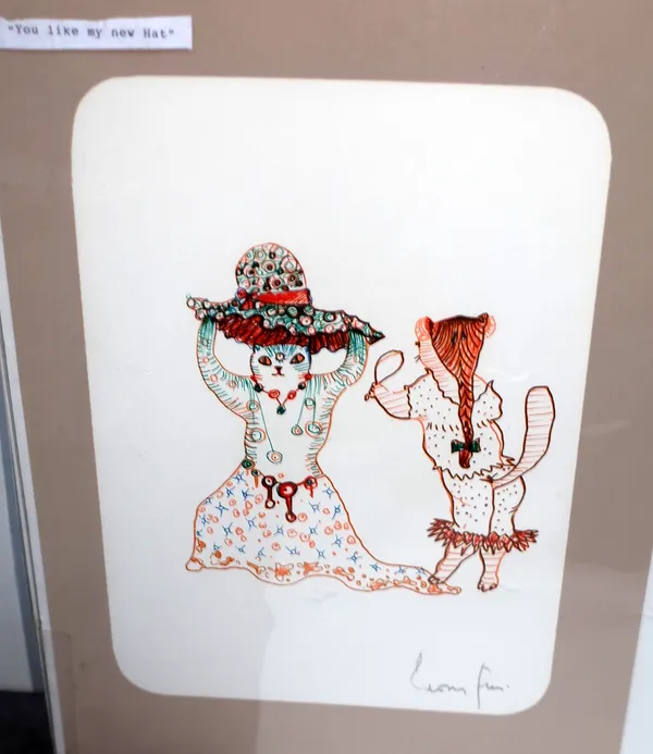 Leonor Fini (Argentinian 1907-1996), You Like My New Hat? (from "La Grande Parade des Chats" series), colour lithograph, signed, approximately 24.5 by