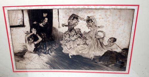 William Russel Flint, Clatter and Whirl Granada (1932), drypoint, third state, signed in pencil and variously inscribed to lower margin, approximately