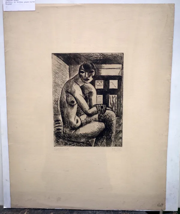Marcel Gromaire (French 1892-1971), Nu Assis, etching, signed, 22/50, approximately 24 by 18cms. DDS