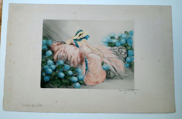 Louis Icart (French 1888-1950), La Dame en Rose, drypoint with aquatint, signed, M Robbe et Fils blindstamp, approximately 21 by 28cms and another by