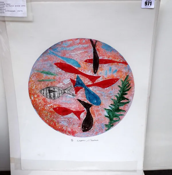 Maehara (Japanese Contemporary), Lagoon, colour lithograph, signed, numbered 23/75, approximately 30cms diameter, and another by the same artist (2).