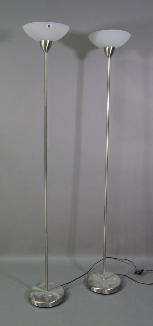 A pair of 20th century brushed steel floor standing lamps, 180cm high (2).  BAY 1