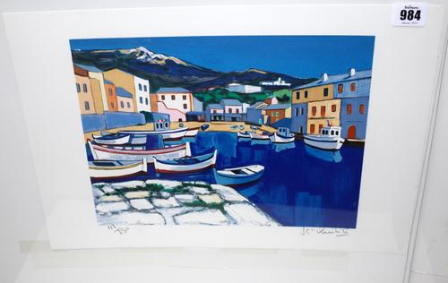 Jean-Claude Quilici (French 1941- ), Marina a Centauri, approximately 23.5 by 31.5cms; and four other similar works by the same artist (5).