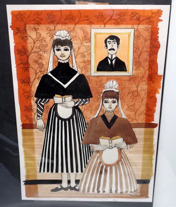 Peter Rice (1928-2015), Costume designs for The Young Visitors, Rickamere Hall Servants, watercolour, signed and dated 1969, paper approximately 37 by