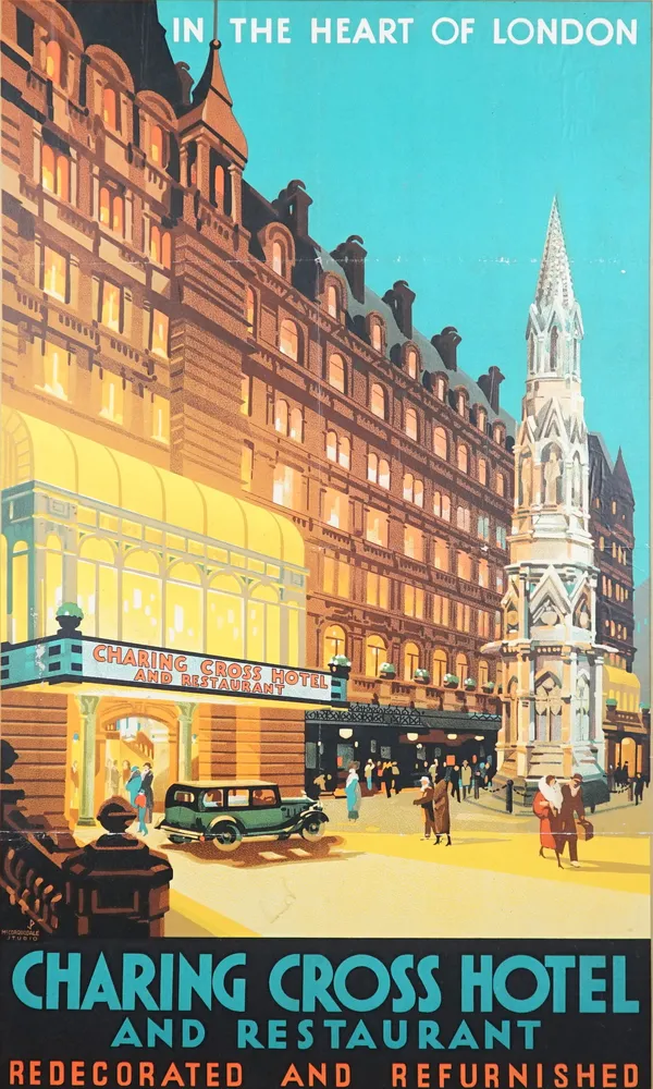 LONDON TOURISM POSTERS, 1920s  - two colour lithographs on card boards;   Charing Cross Hotel and Restaurant Redecorated and Refurbished, McCorquodale